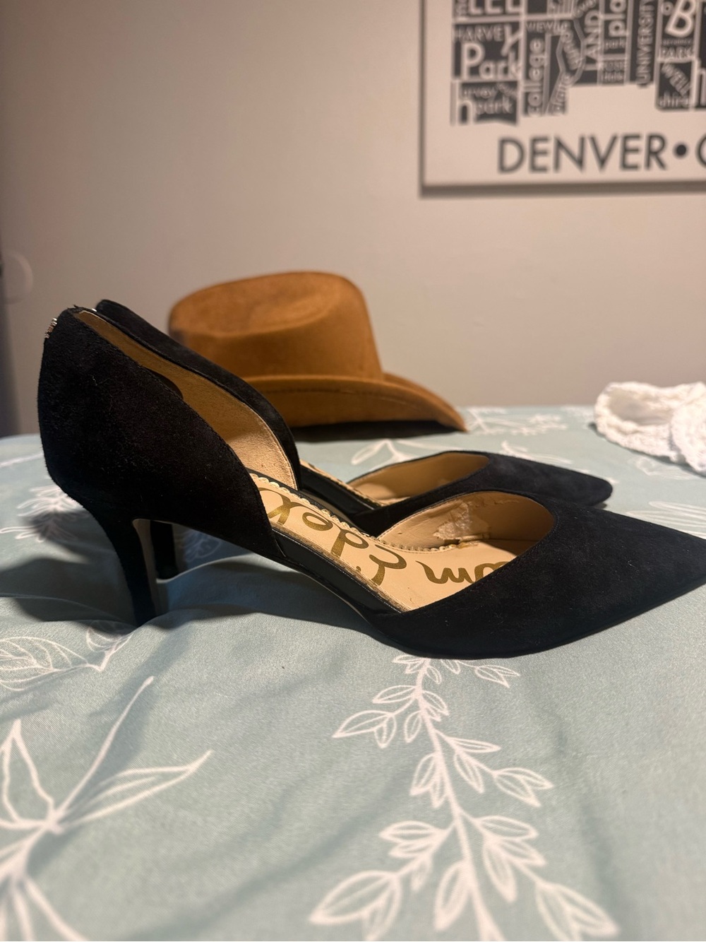 Sam Edelman Black Suede D'Orsay Pointed-Toe Heels